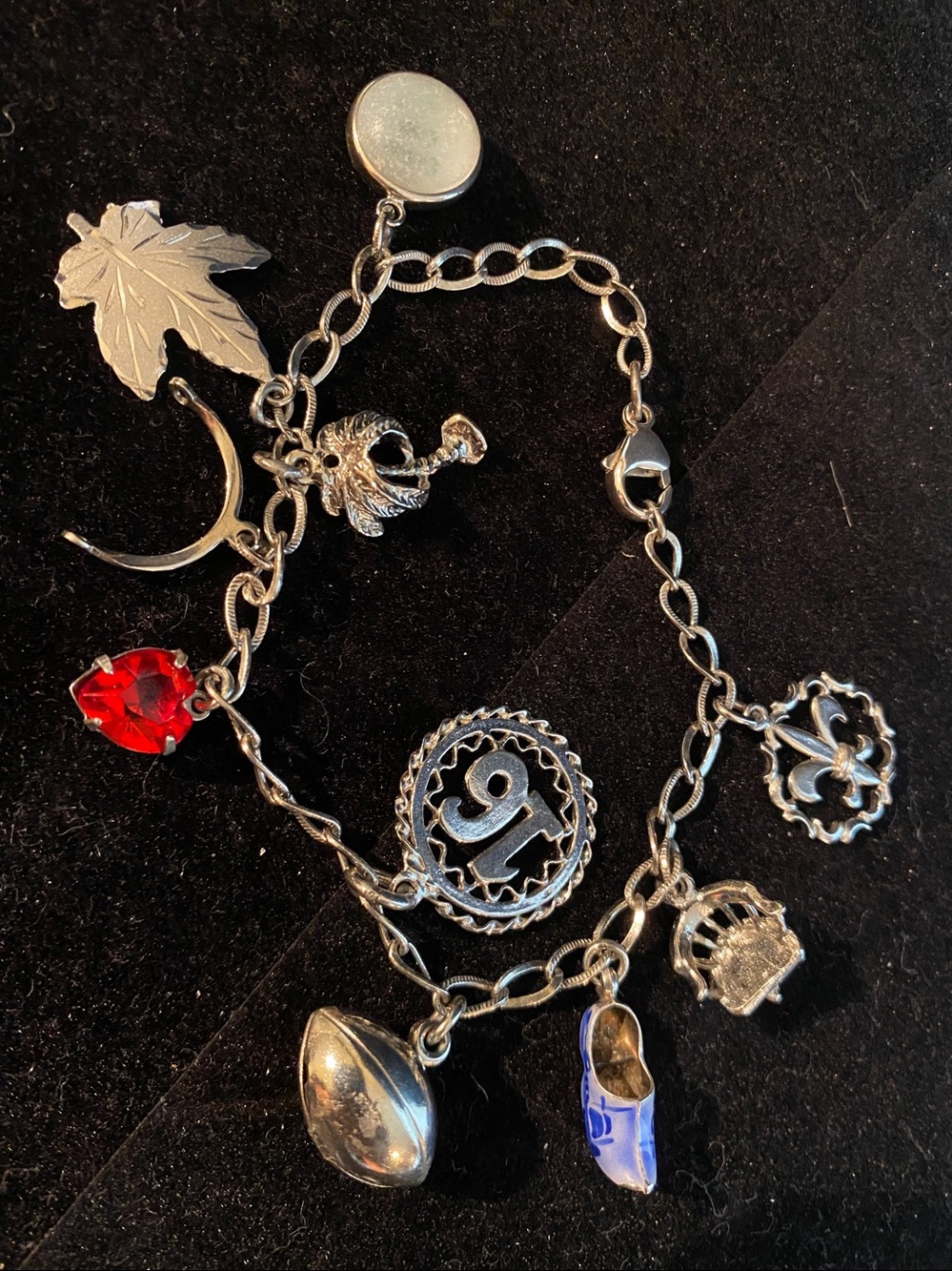 Vintage Sterling Silver Charm Bracelet 14K Gold Charm Danecraft 925 7.75”
